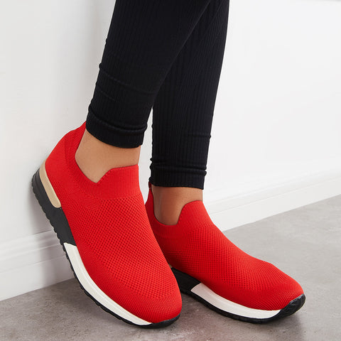 Lässige Slip-on-Strick-Loafters, atmungsaktive Wanderschuhe