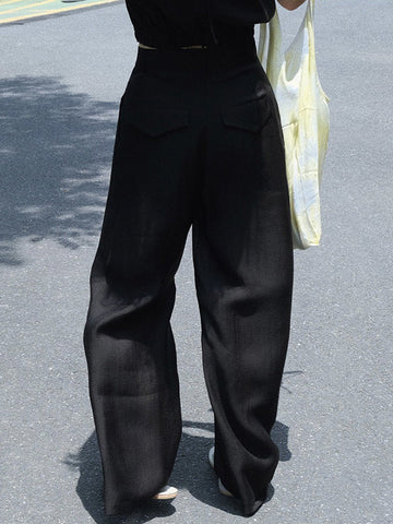 High-Waisted Pleated See-Through Loose Sun-Protection Trousers Casual Pants Bottoms