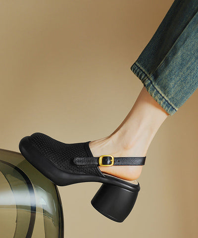 Black Hollow Out Splicing Buckle Strap Chunky Sandals