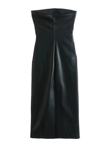Black Faux Leather Dress Woman Off Shoulder Bodycon Long Dresses For Women Sexy Backless Dress  Midi Party Dresses