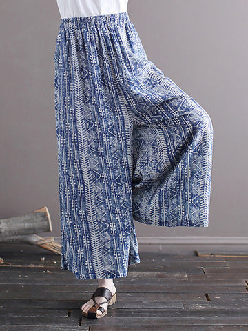 Women Summer Ethnic Batik Wide-leg Loose Pants