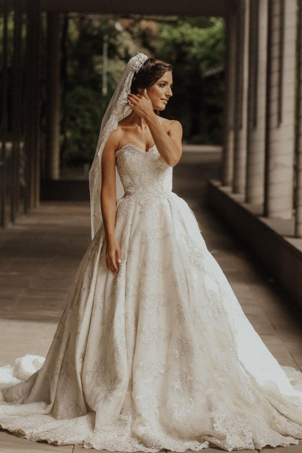 BMbridal Sweetheart Lace Wedding Dress Princess With Appliques