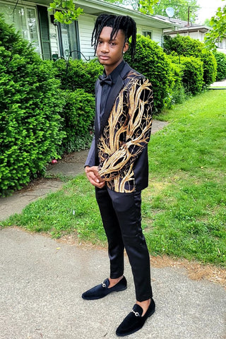 Black Golden Sequin Notch Lapel 2 Pieces Men's Prom Suits