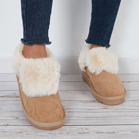 Plüsch-Flats, Slip-on-Schneestiefel, mit Kunstfell gefüttert, Loafer-Schuhe