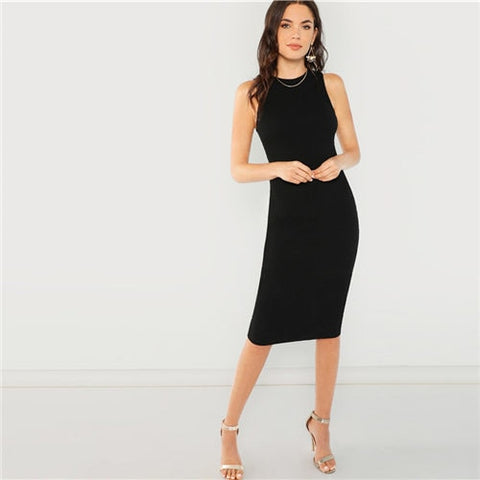 Schwarzes ärmelloses Kleid Damen schlichtes Kleid aus Baumwolle