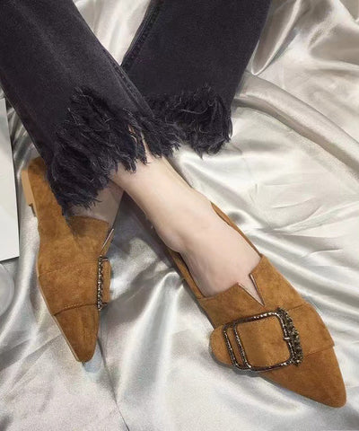 Stilvolle Khaki-Schuhe mit spitzer Zehenpartie und Zirkonia für Plattfüße