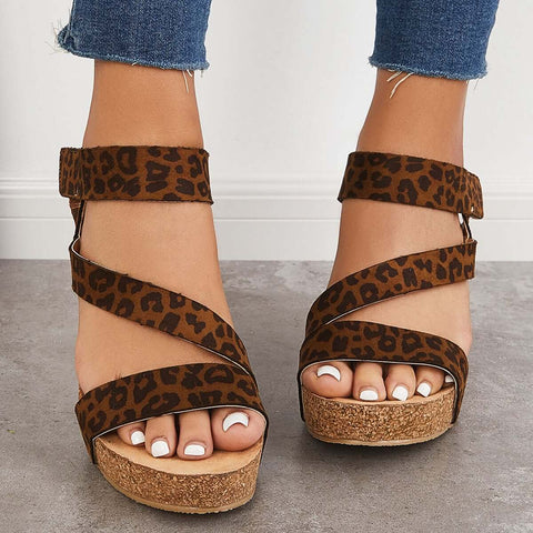 Cork Platform Wedges Ankle Strap Slingback Sandals