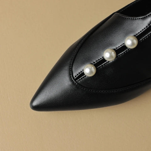 - Plus Size 41 42 43 Spring Autumn New Pointed Toe Pearls T-strap Buckle Mary Jane Shoes Women's Comfortable Flats Loafers Shoes