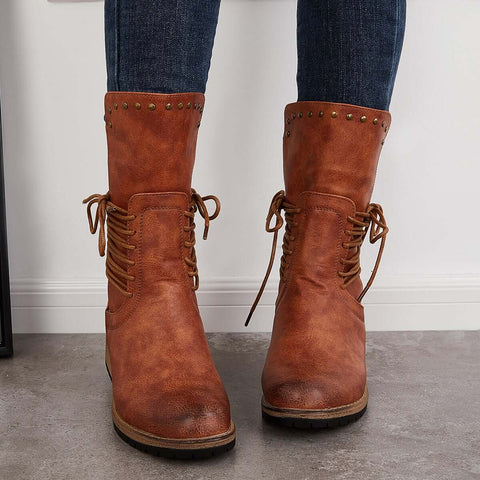 Brown Mid Calf Riding Boots Wide Calf Western Cowboy Boots