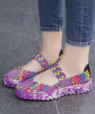 Lässige flache Spleißenschuhe für Frauen Rose Strickstoff