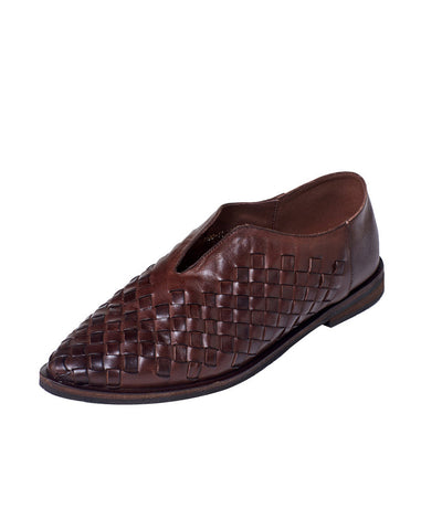 Kaffee Flache Schuhe Für Retro Rindsleder Spitze Zehe