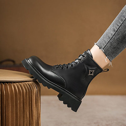 Winter Retro Leather Furred Thick Sole Boots