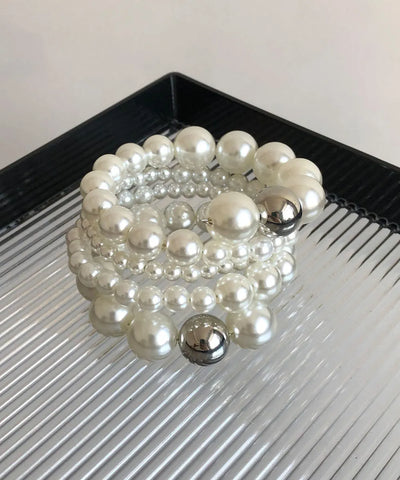 Chic Beige Metal Patchwork Multiple Layers Pearl Bracelet