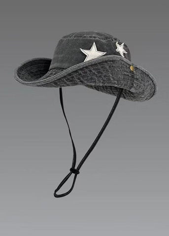 Vintage Pink Five Pointed Star Embroidery Cotton Cowboy Hat