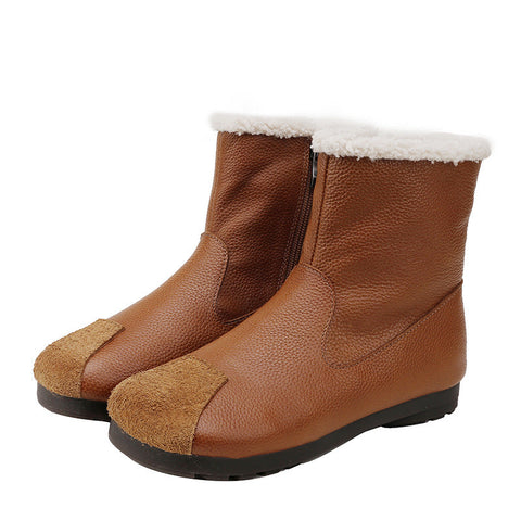 Women Vintage Zipper Splicing Leather Boots