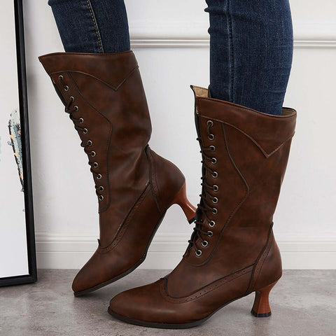 Vintage viktorianische Schnürstiefel mit mittlerer Wade, Western-Ritterstiefel