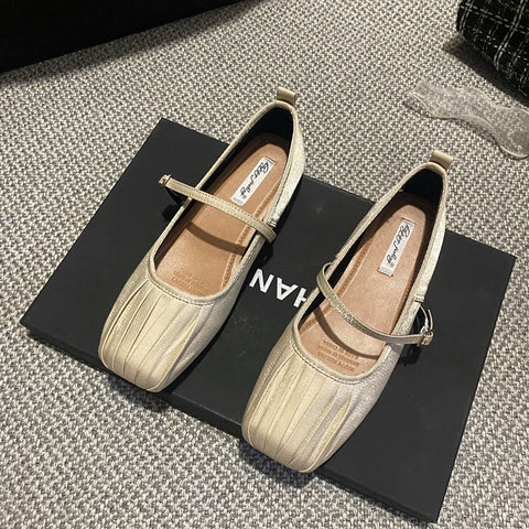 2024 Designer Women Mary Jane Shoes Fashion Ladies Square Toe Flats Shoes Soft Sole Flat Heel Dress Ballet Shoes