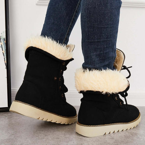 Non Slip Ankle Snow Booties Faux Fur Mid Calf Warm Boots
