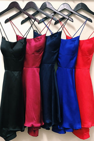 A-Linie Spaghettiträger Satin Homecoming Kleid