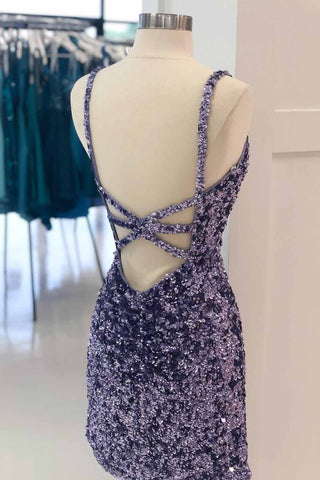 Royal Blue V Neck Sequins Homecoming Dress