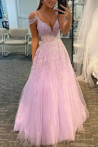 Tulle Off Shoulder Prom Dress with Appliques