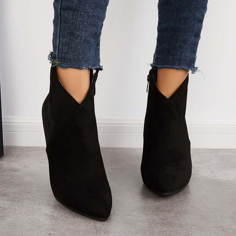 Suede Wedge High Heeled Ankle Boots Pointed Toe Dress Booties