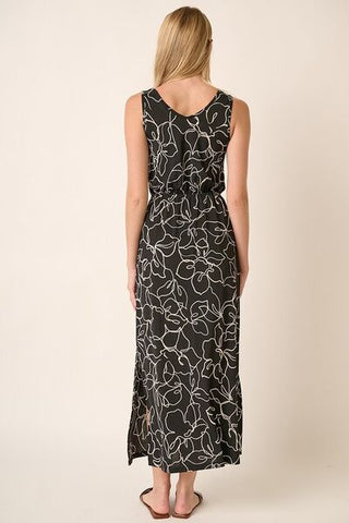 Side Slit Flower Print V-Neck Sleeveless Maxi Dress