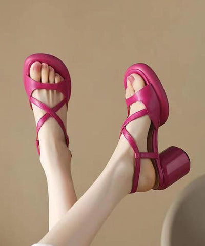 Rose Sandals Chunky Faux Leather Comfy Splicing Cross Strap