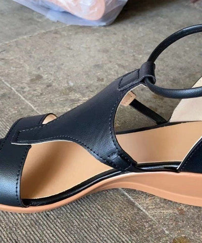 0508Vintage Red Peep Toe Zip Up Splicing Wedge Sandals