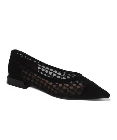 Schwarze ausgehöhlte, atmungsaktive Tüll-Spleiß-Flats für Damen