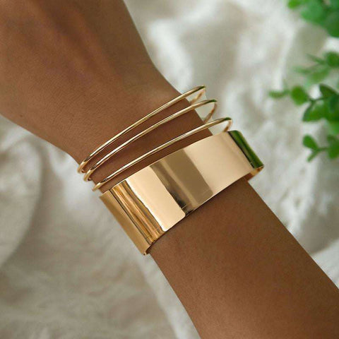2022New Boho Wide Line Cuff Open Bracelet Punk Cool Psycho Shiny Ring Bracelet Ladies Adjustable Wrist Accessories Girls Jewelry