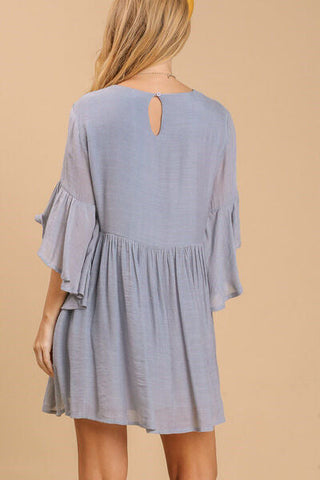 Full Size Floral Embroidered 3/4 Bell Sleeve Boho Dress