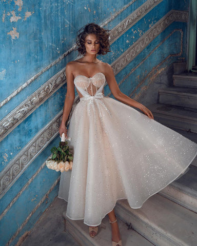 BMbridal Shinning Sweetheart Wedding Reception Dress Tea-Length
