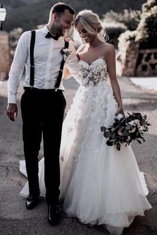 BMbridal Sweetheart Appliques Wedding Dress Long Beach Bridal Wears