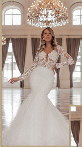 Bmbridal Long Sleeves Mermaid Wedding Dress Lace Long