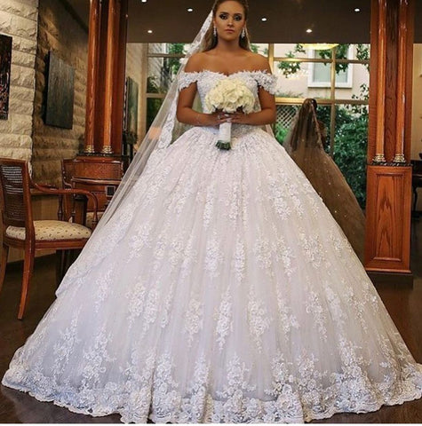 BMbridal Ball Gown Off-the-Shoulder Lace Wedding Dress Online