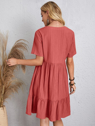 Full Size V-Neck Short Sleeve Beach Dress