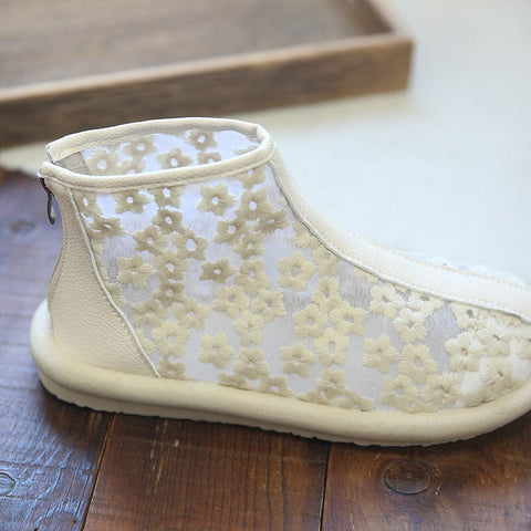 Damen Sommer Retro Stickerei Canvas Stiefeletten