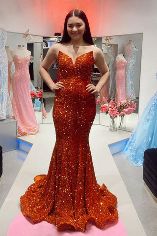 Strapless Sequins Fuchsia Mermaid Prom Dress