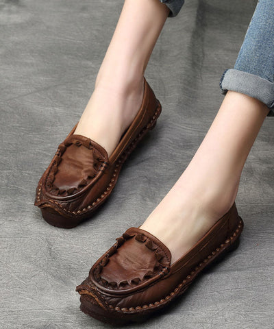 Kaffee Flache Schuhe Für Frauen Spleißen Rindsleder Vintage