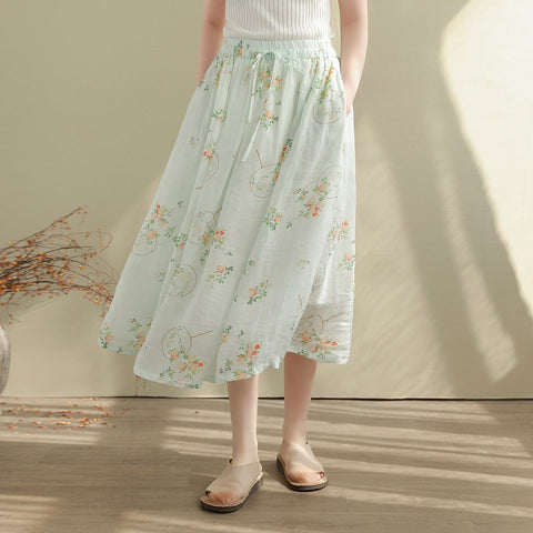 Women Summer Thin Loose Casual Floral Skirt