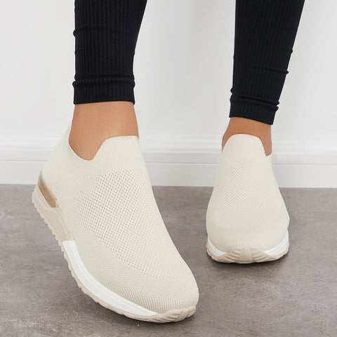 Lässige Slip-on-Strick-Loafters, atmungsaktive Wanderschuhe