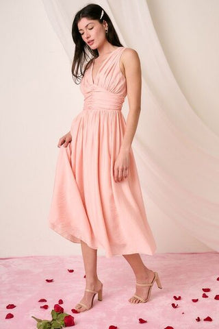 Pink Blush V-Neck Sleeveless Midi Dress