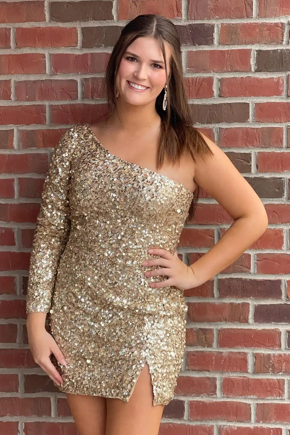 Fuchsia Sequins Homecoming Dress with Sleeves