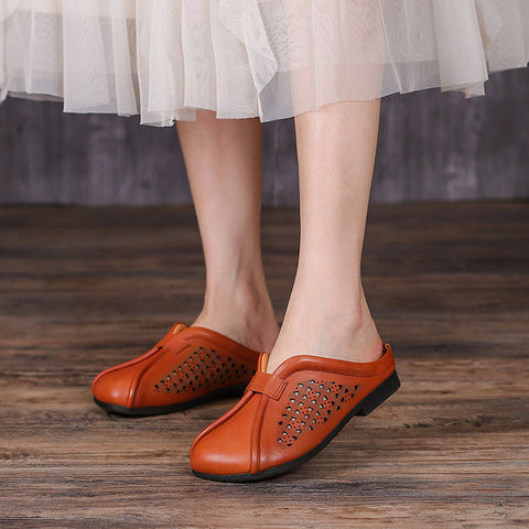 Women 2022 Hollow Leather Casual Slippers