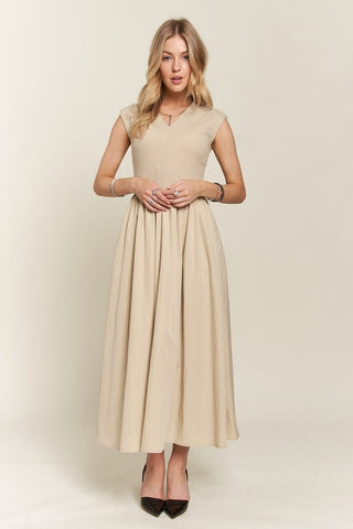 Tan V-Neck Cap Sleeve Resort Maxi Dress