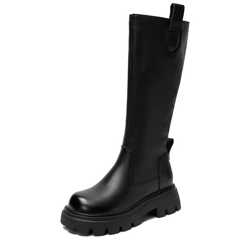 Autumn Winter Retro Leather Black Riding Boots