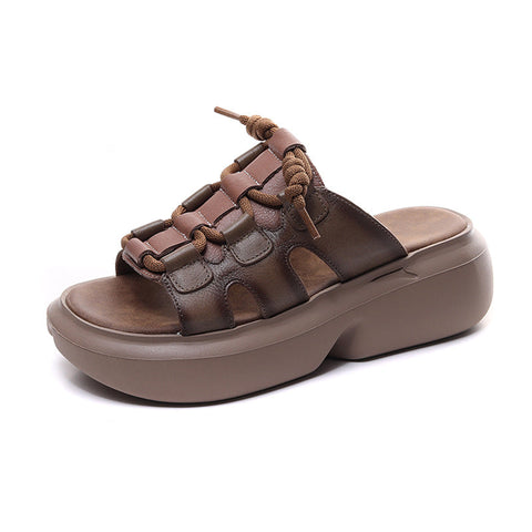 2022 Casual Retro Leather Wedge Slippers