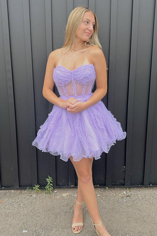 Trendy A-Linien-Heimkehrkleid mit Herzausschnitt und fuchsiafarbenem Tüllkorsett