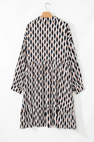 Plus Size Printed Johnny Collar Long Sleeve Resort Dress